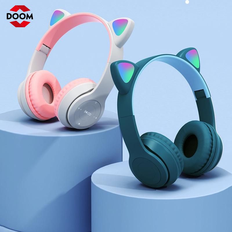 Tai nghe chụp tai bluetooth không dây tích hợp mic hình tai mèo có thể gập lại dành cho trẻ em