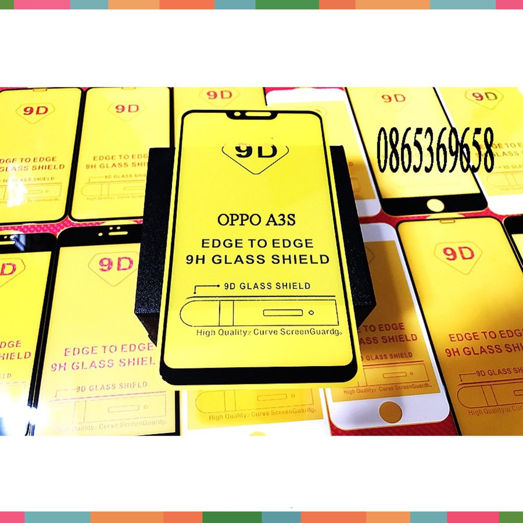 KÍNH CƯỜNG LỰC 9D OPPO A3S (kính full màn hình) kính cường lực giá rẻ, chất lượng tốt