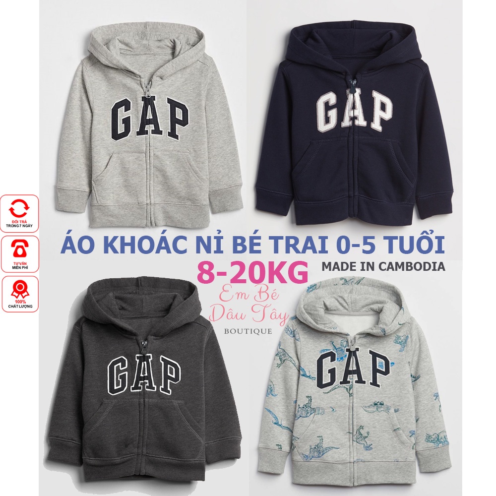 Áo khoác cho bé cao cấp, dư xịn GP 0-5 tuổi  G.A.P, baby GP nỉ bông, Hoodie khóa kéo có nón bé mẫu giáo