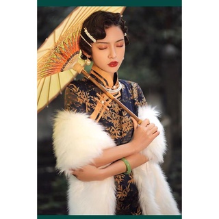 Khăn choàng vải lông dày cá tính phong cách thượng hải làm phụ kiện chụp ảnh cho nữ