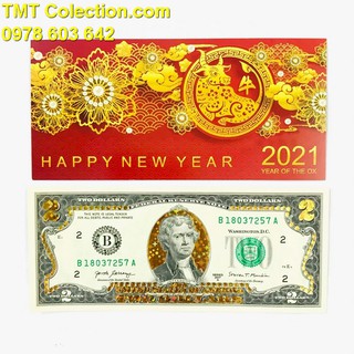 Quà kỷ niệm 2 USD mạ vàng; Dài 15cm, rộng 6.5cm; có bao da và thiệp kèm theo - SP005249
