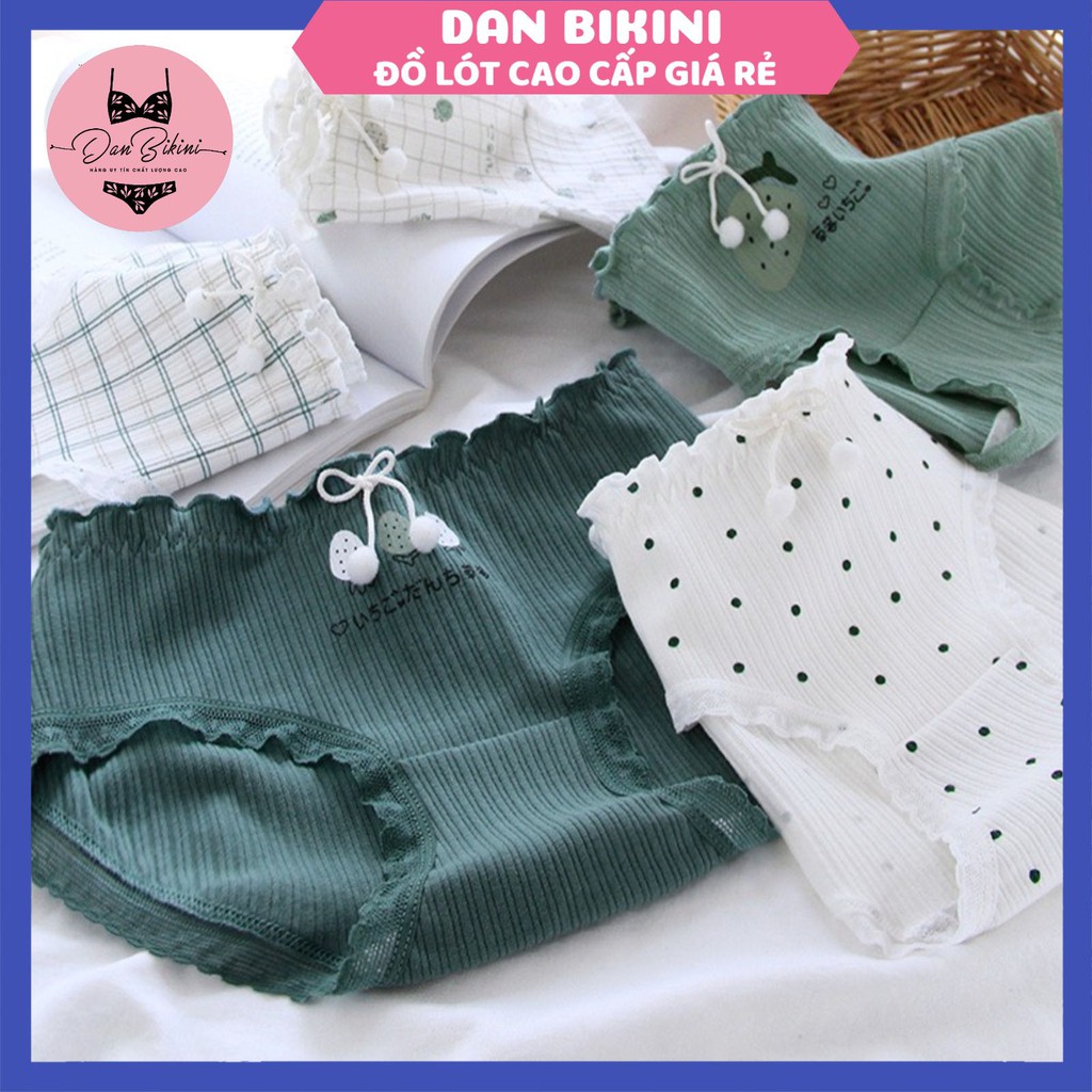 Quần Lót Nữ Cotton ❤️FREESHIP❤️ Set Cotton gân tăm viền ren tông xanh mát dịu mẫu 3778