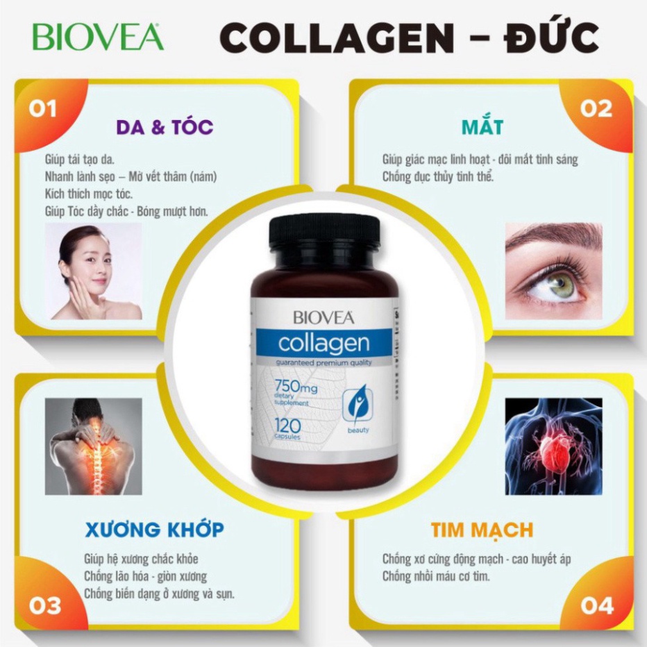 Viên Uống Đẹp Da 🌸Hàng Đức🌸 Viên Uống Biovea Collagen 750mg 120 viên, Đẹp Da, Bổ Sụn Khớp, Cải Thiện Sinh Lý