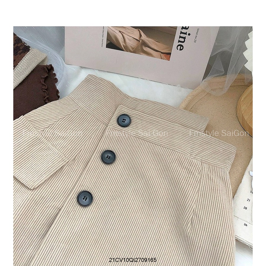 Chân váy nhung chữ A lệch cạp 3 nút kiểu dáng ulzzang thời trang nữ Fmstyle Saigon 21CV10QI2709 | BigBuy360 - bigbuy360.vn