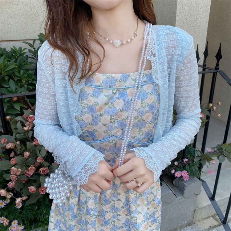 Áo Khoác Cardigan Ren Mỏng Tay Dài Cổ Chữ V Thời Trang Mùa Hè Dành Cho Nữ