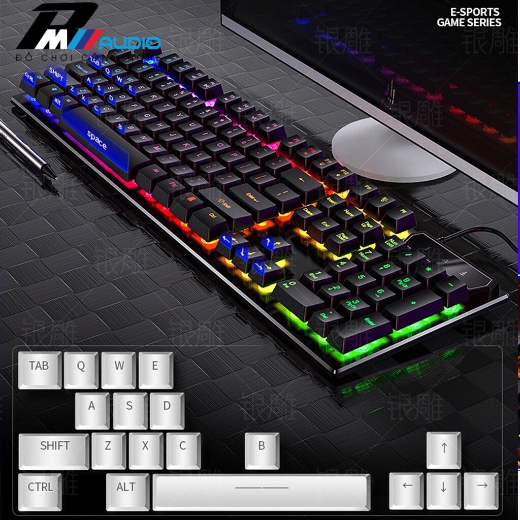 Bàn Phím Máy Tính Kèm Chuột YINDIAO V4 Gaming Có Dây Đèn LED RGB Xuyên Phím Chống Nước-BMVAUDIO