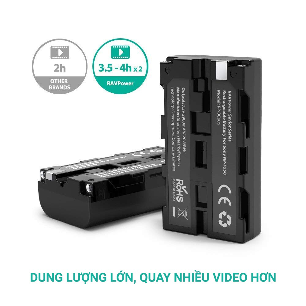 Pin máy quay Sony NP-F550 Ravpower RP-BC006, 2 pin 2900mAh, bộ sạc kép