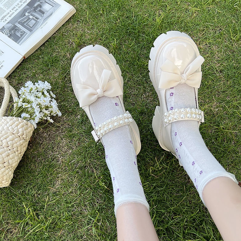 Giày Búp Bê Da Đính Ngọc Trai Phong Cách Lolita Thời Trang Xuân Thu 2022 Cho Nữ
