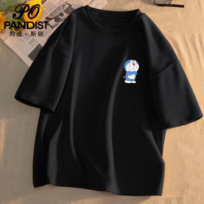 Áo Thun Tay Ngắn Dáng Rộng Vải Cotton Thoáng Khí In Hoạt Hình Doraemon Thời Trang Mùa Hè Cho Nam