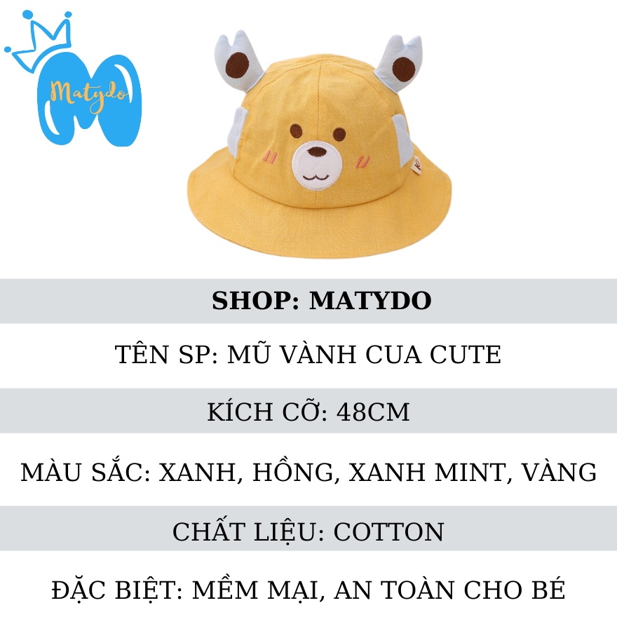 Mũ cho bé gái bé trai nón vành tròn hình cua cute đáng yêu phụ kiện trẻ em