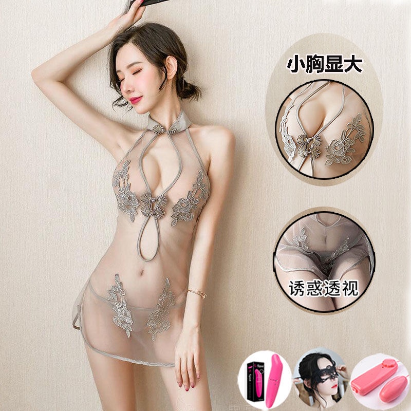 Bộ đồ lót ngủ kiểu sườn xám trong suốt xẻ tà thiết kế quyến rũ cho nữ