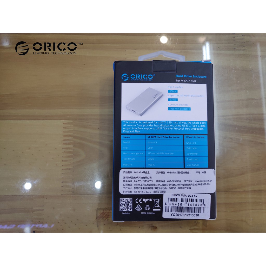 Box ổ cứng Orico ssd msata ra Cổng Type C