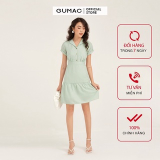 Đầm nữ ôm body GUMAC cổ vest màu xanh tay ngắn mới trẻ trung, đủ size DB182