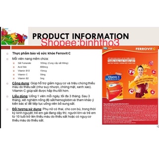 Ferrovit C giúp hỗ trợ giảm nguy cơ và triệu chứng thiếu máu do thiếu sắt (suy nhược,chóng mặt)phụ nữ có thai,cho con bú