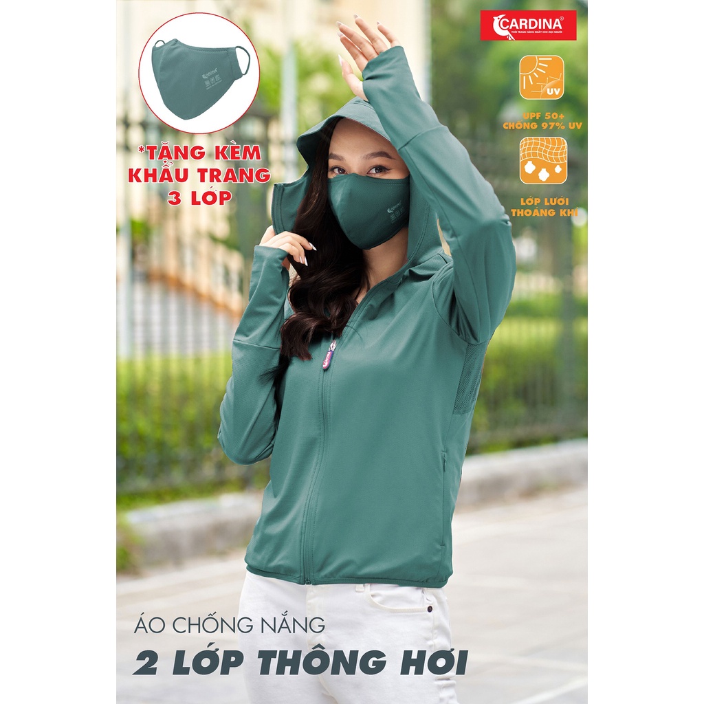 Áo Chống Nắng Nữ 𝐂𝐀𝐑𝐃𝐈𝐍𝐀 2 Lớp Chất Thun Lạnh Nhật Bản Cao Cấp, Thiết Kế Lưới Tản Nhiệt