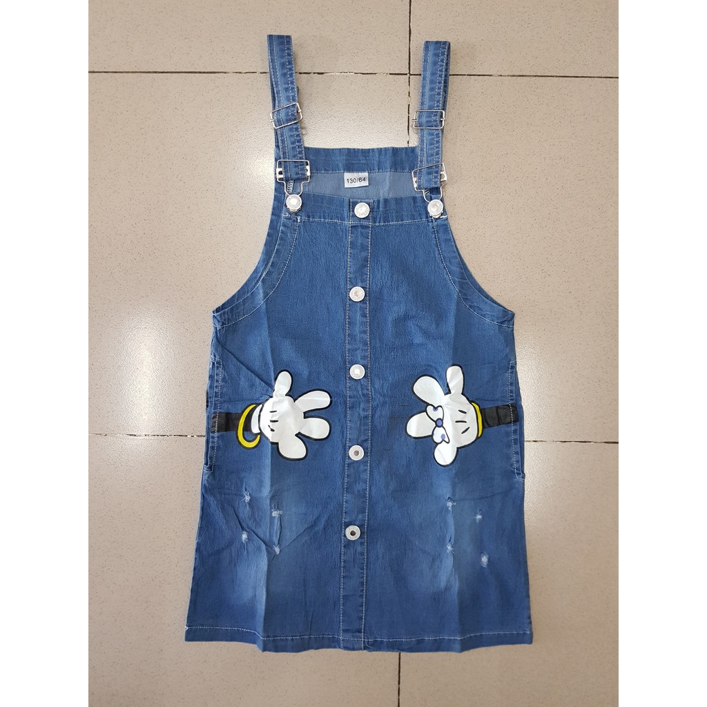 Đầm yếm jean mickey size đai cho bé gái