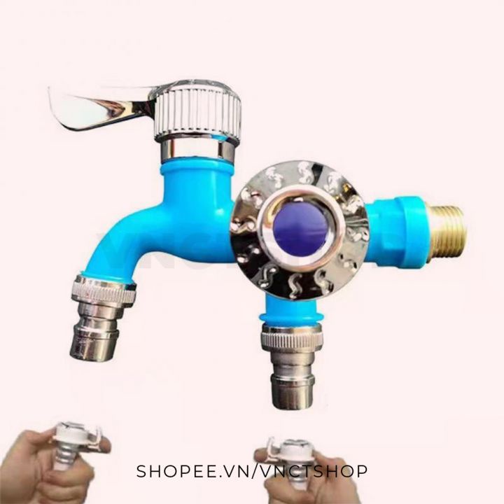 Vòi Nước 2 Đầu Ra, Vòi Nước Đôi Chia 2 Đầu Van Cổng Xả Độc Lập Thông Minh