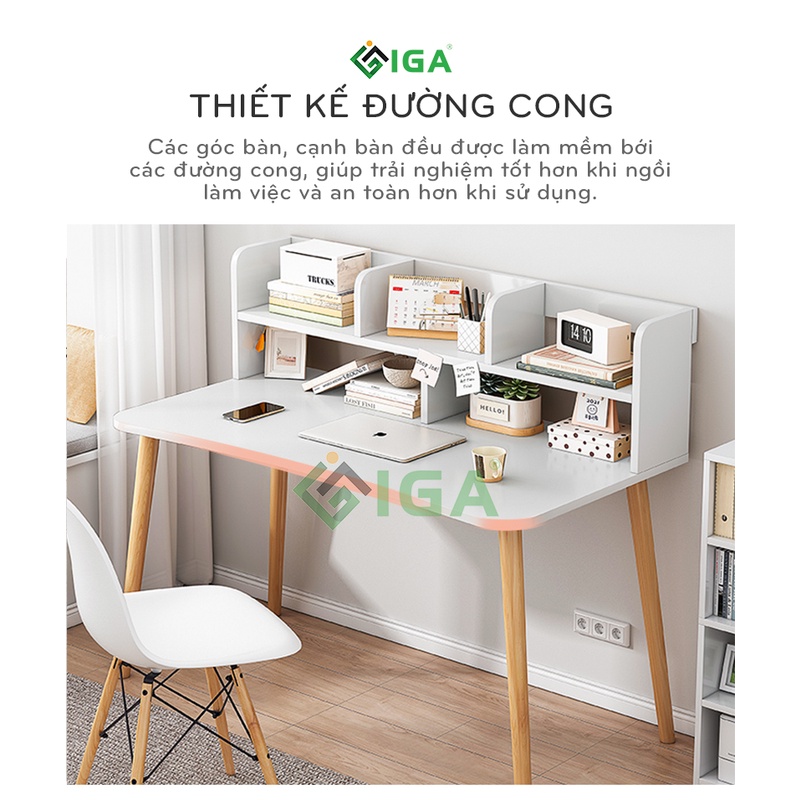 Bàn làm việc kèm kệ sách, bàn học chống gù mặt MDF chống xước chống nước thương hiệu IGA - GP197