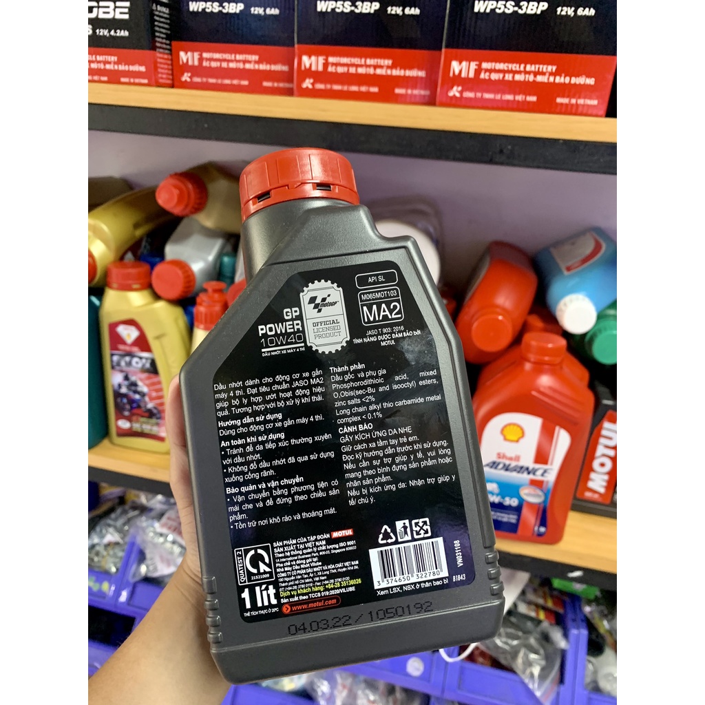 Nhớt Motul GP Power 10W40 chuyên dùng xe côn tay, xe số