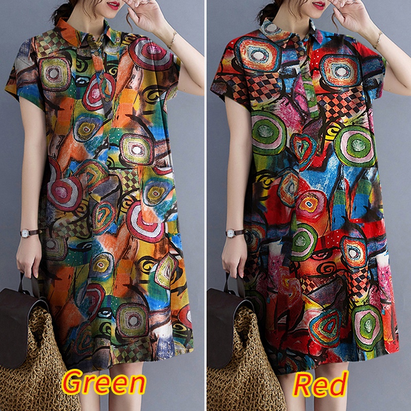 Đầm Zanzea tay ngắn dáng rộng in họa tiết vintage thời trang mùa hè cho nữ