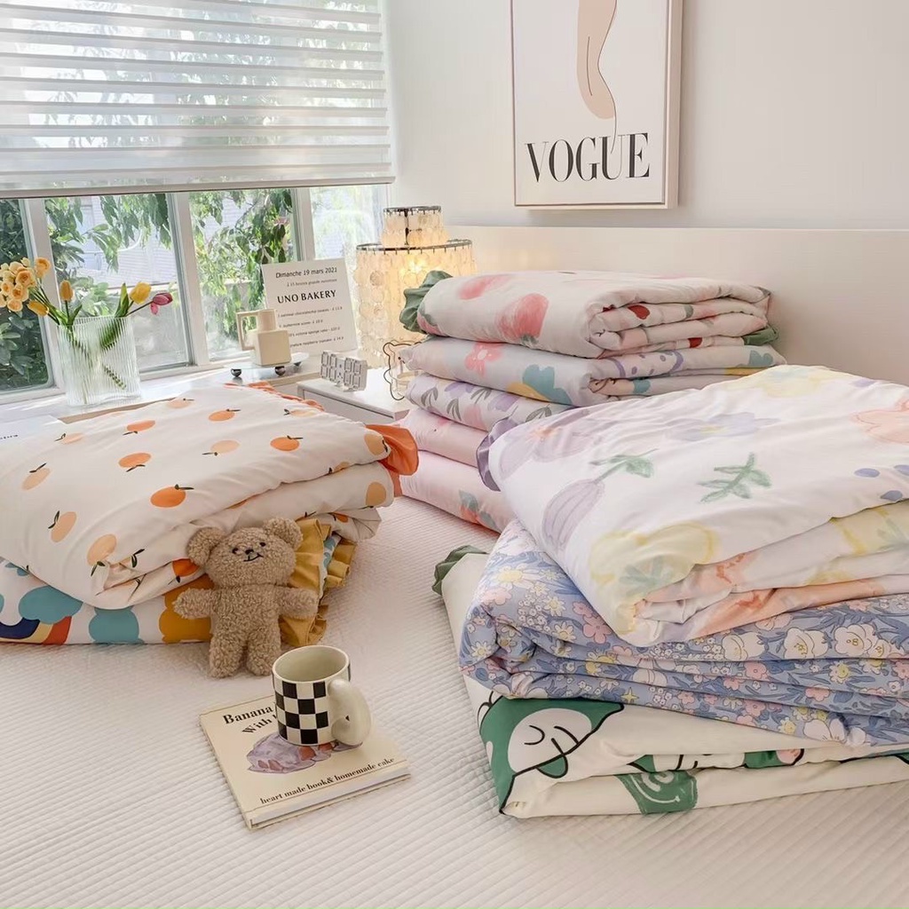 Bộ Chăn Ga Gối Cotton Đũi Nhật Chăn Trần Chất Vải Mềm Mịn , Set Cotton Đũi Bèo Mền Trần Hè thoáng mát hàng nhập khẩu