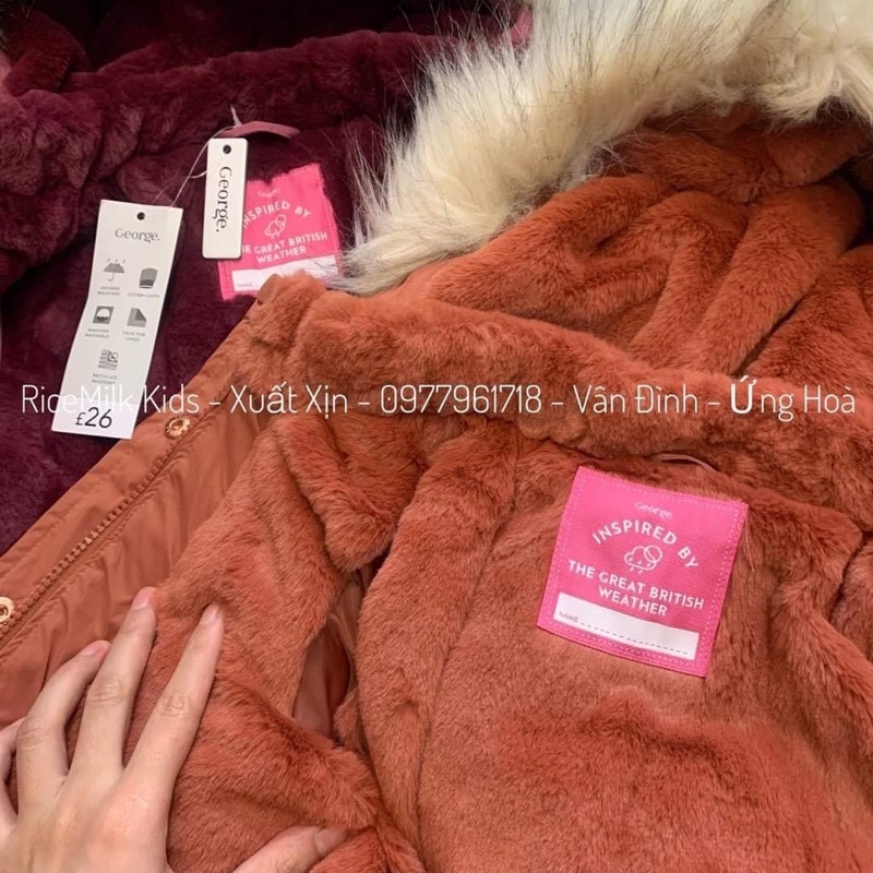 Áo khoác parka lót lông mũ lông xuất dư xịn cho bé