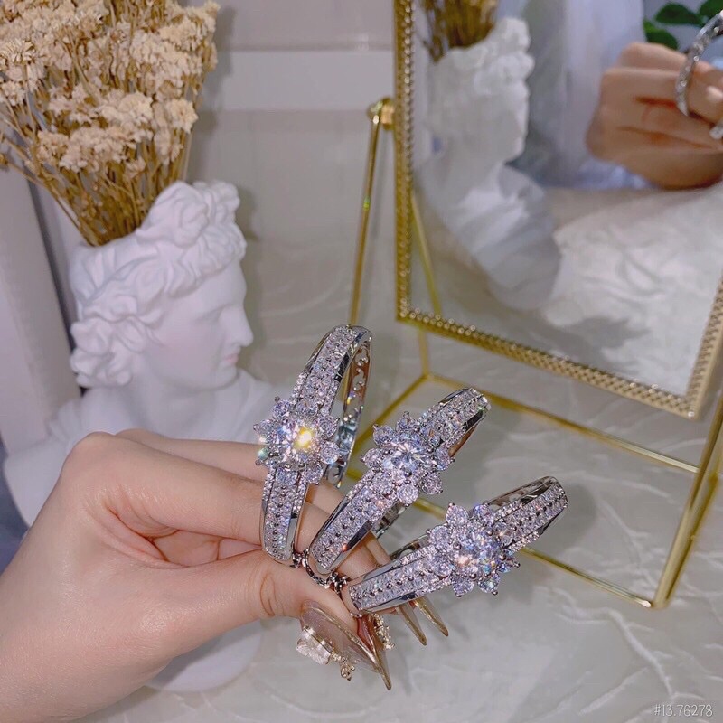Bộ set trang sức vòng tay nhẫn xi bạch kim siêu sáng Kami