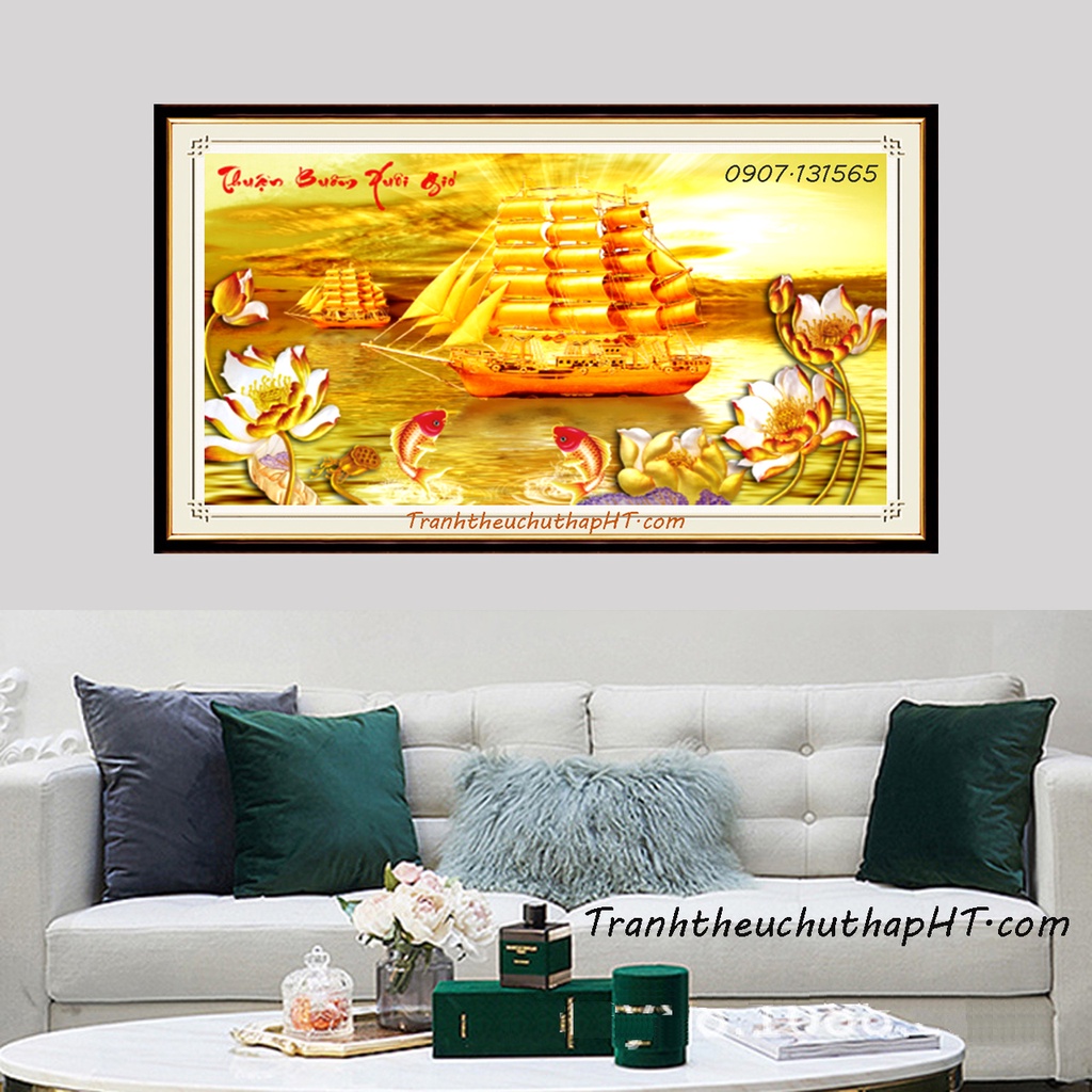 Tranh đính đá - Tranh thêu chữ thập thuận buồm xuôi gió LV3536, LV578 - tự thêu