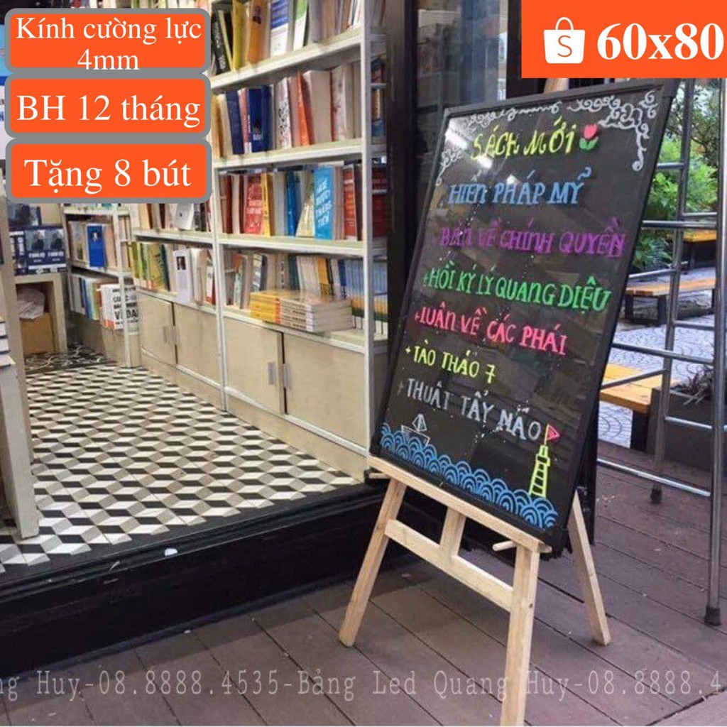 Bảng Huỳnh Quang 60x80 Chân Gỗ - Tặng 8 bút - Full Phụ Kiện