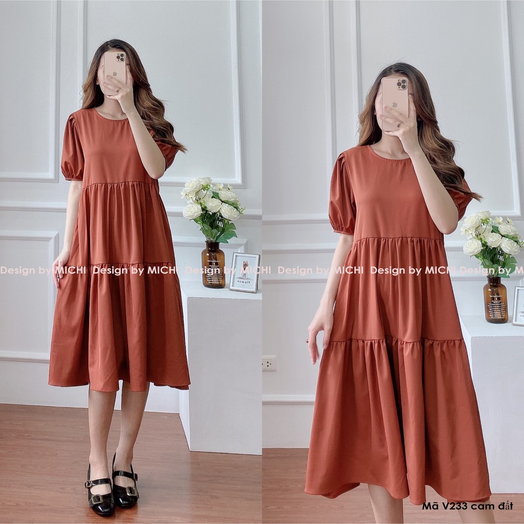 Váy babydoll 3 tầng, cổ nơ, đầm xuông rộng, váy suông freesize, nhiều màu, mã V233 - Michi's House