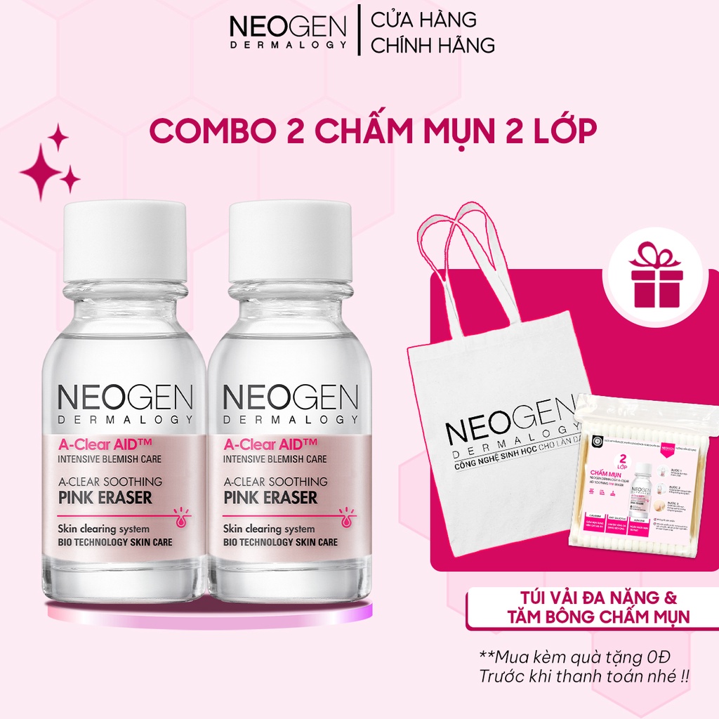 Combo 2 Chấm Mụn 2 Lớp Xẹp Mụn Sau 4H Neogen Dermalogy A-Clear Aid Soothing Pink Eraser 15ml x2