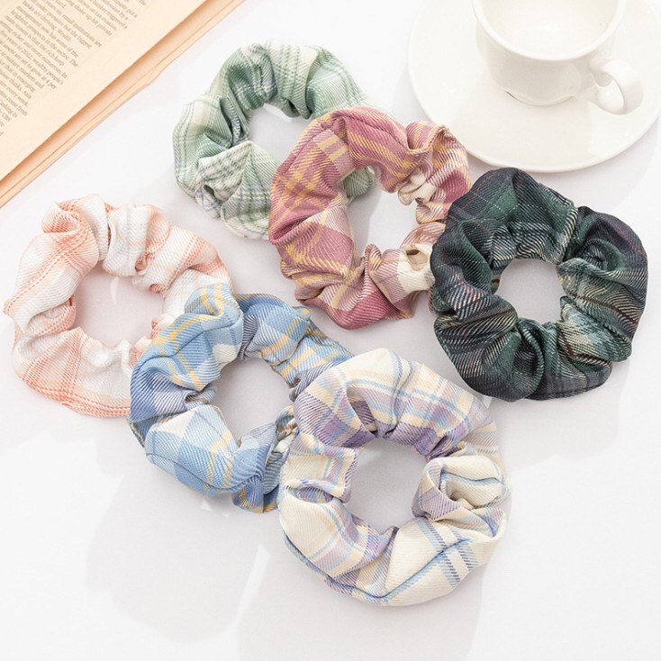 Dây buộc tóc,cột tóc scrunchies kẻ phồng Hàn Quốc nhiều màu_𝐏𝟐𝟕