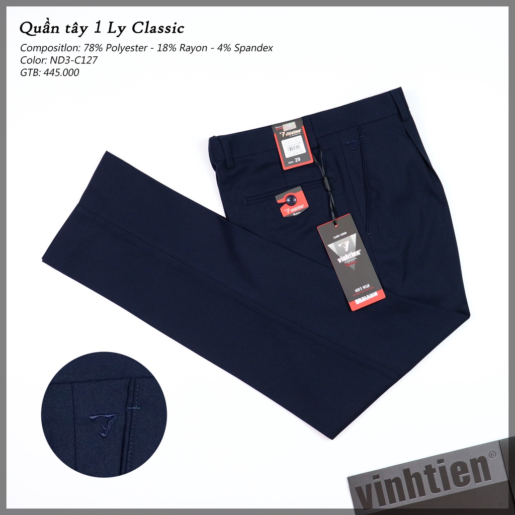 Quần Tây Nam Công Sở 1 Ly Classic Vĩnh Tiến Vải Mỏng Co Giãn 445 - Màu Trơn C127
