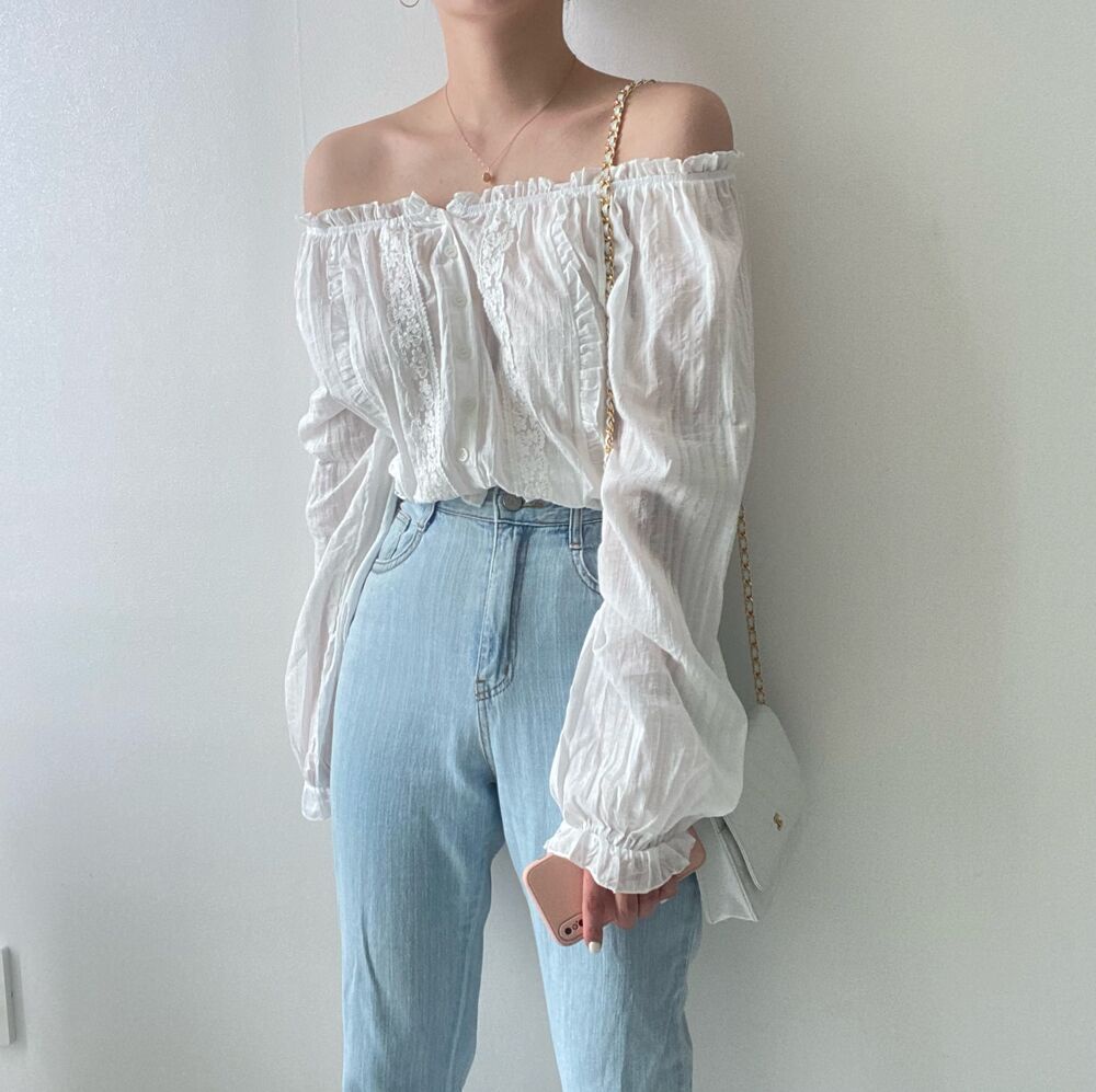 Áo Kiểu Trễ Vai Phối Ren Phong Cách Pháp Thời Trang Mùa Hè 53818