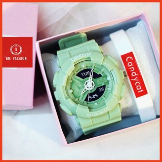 Đồng hồ nữ xanh matcha Candycat mẫu chạy kim màn hình giả điện tử S98
