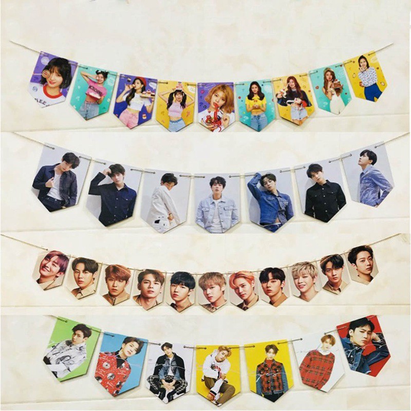 Ảnh Poster treo tường bằng dây thừng trang trí hình BTS WANNA ONE GOT7 TWICE