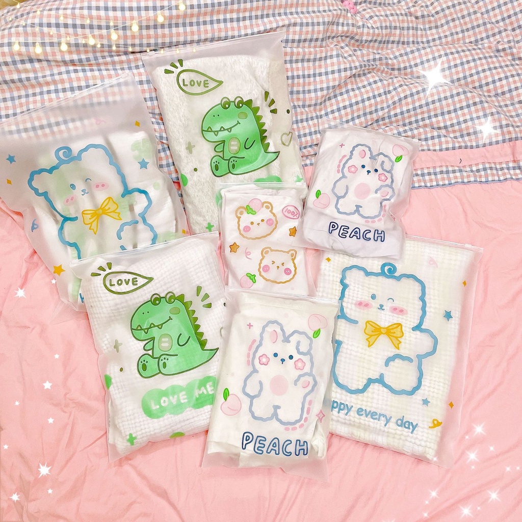 Combo 10 túi zip khóa lụa đựng quần áo DABU hình dễ thương 3 size