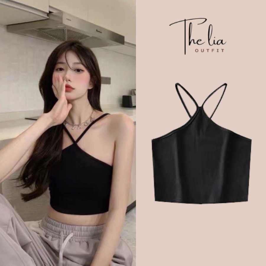 Áo croptop cổ yếm nữ kiểu cột 2 dây ôm body thun gân tăm