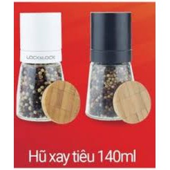 Cối xay tiêu thủy tinh Lock&amp;Lock dung tích 140ml lưỡi sứ nắp gỗ sồi tiện dụng CKO115