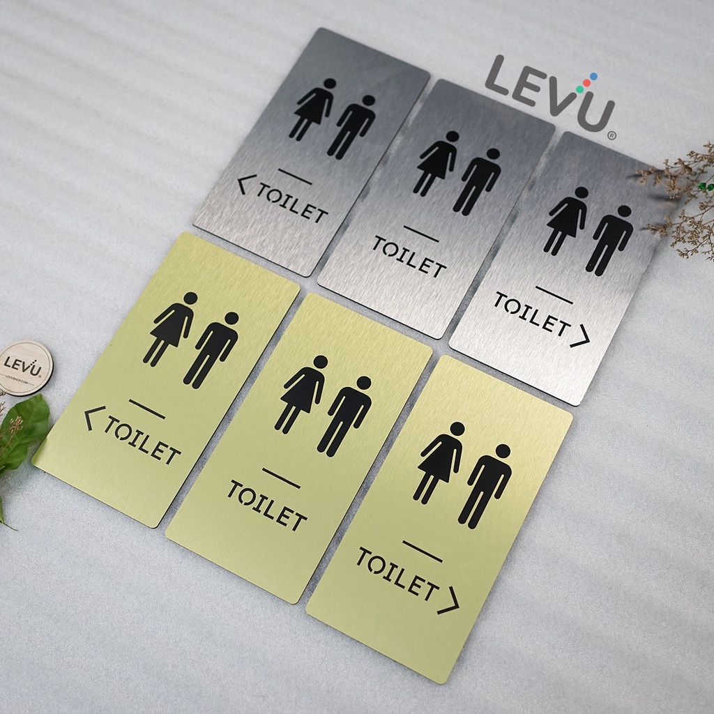 Bảng toilet bằng nhôm aluminium xước chỉ dẫn hướng nhà vệ sinh LEVU-ALU08