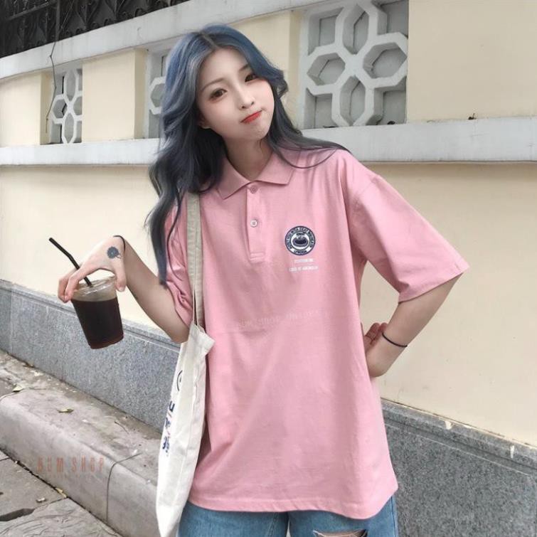 Áo Thun Polo Có Cổ Form Rộng Nữ Thêu Logo Sắc Sảo - TTLCC53  - Chất Phông Cotton Mềm Mát - Unisex Oversize < 70kg ◦  ྇ ྇