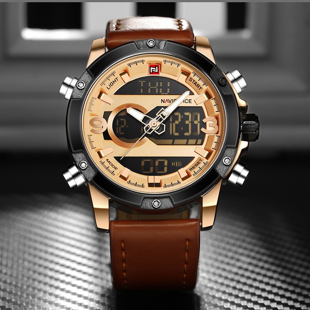 Naviforce Đồng Hồ Analog Máy Quartz Dây Da Chống Thấm Nước Kiểu Dáng Thể Thao Cho Nam