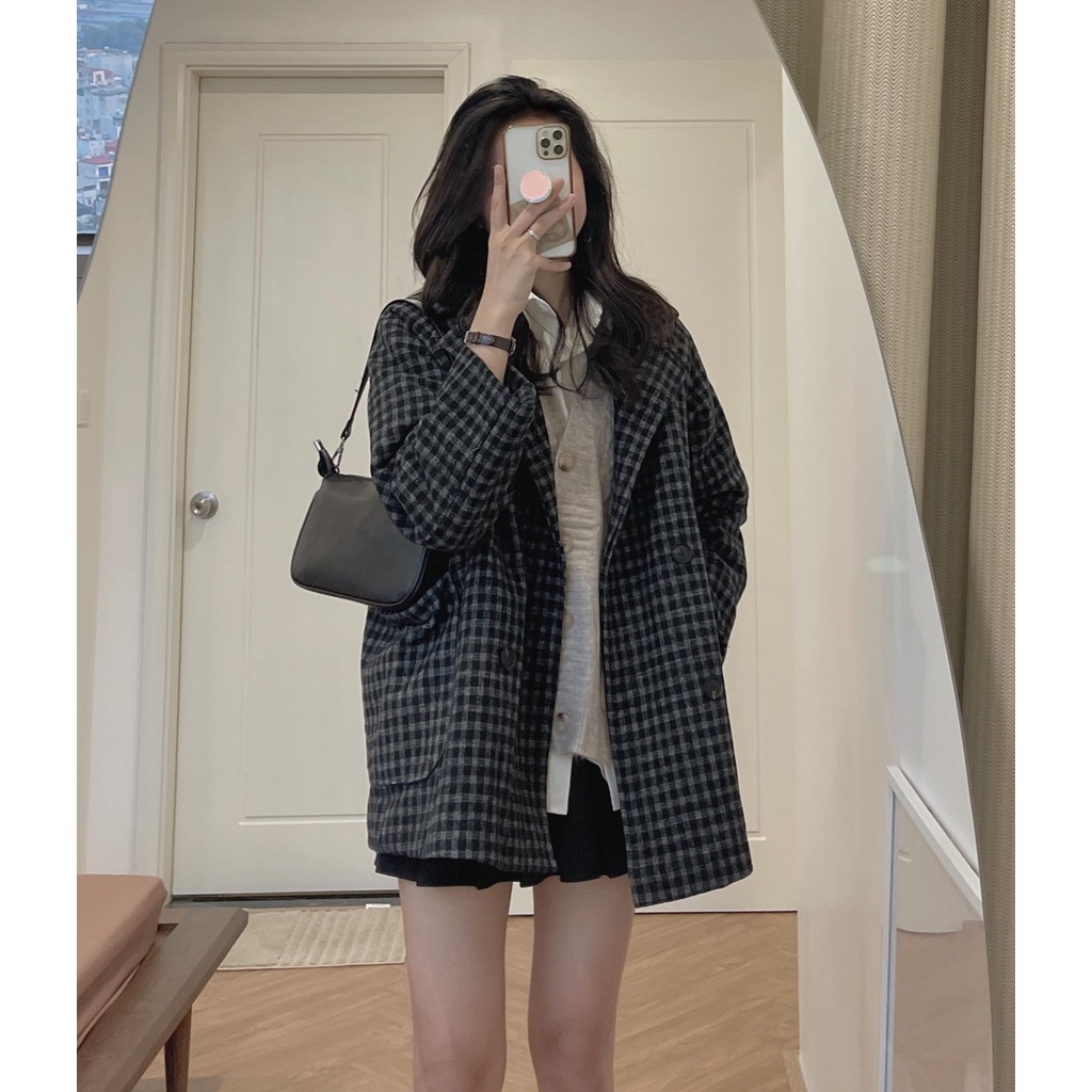 (Ảnh thật) Audrey Khoác dạ kẻ nhỏ lót chần bông 624 | BigBuy360 - bigbuy360.vn