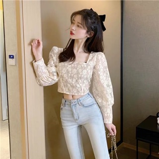 Áo Croptop Ren Hoa Tay Bồng