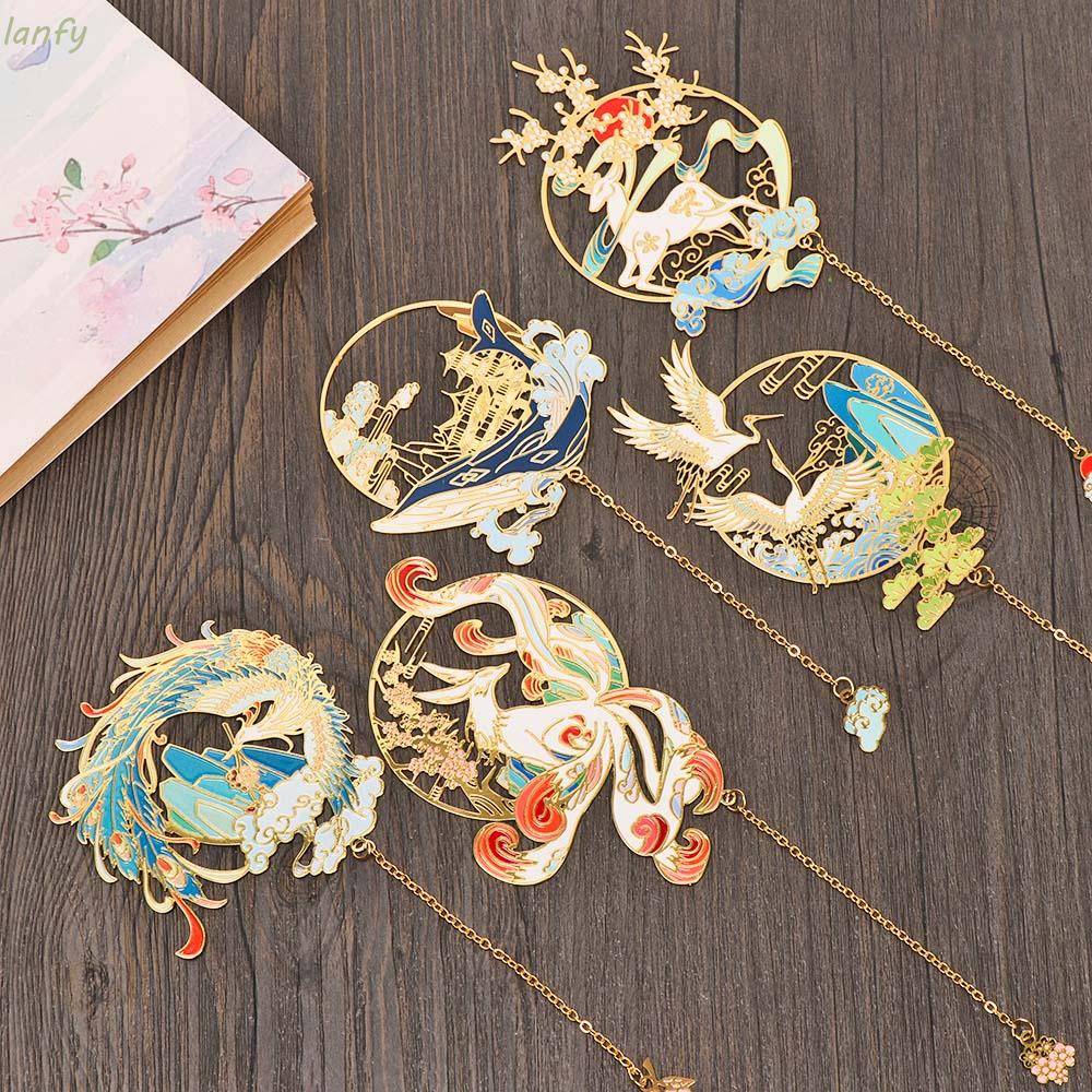 Kẹp Đánh Dấu Sách Bằng Kim Loại Phối Tua Rua Phong Cách Trung Hoa Cổ Điển