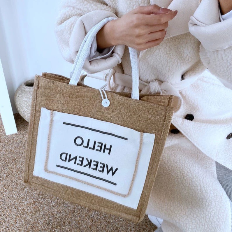 Túi cói du lịch loại cao cấp phong cách Vintage sang chảnh đeo vai, đeo chéo đi biển hàng có sẵn