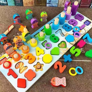 Đồ Chơi Câu Gá Gỗ Số Tư Duy Kèm Hình Khối (MẪU MỚI) 4in1, 87 Chi Tiết Cho Bé