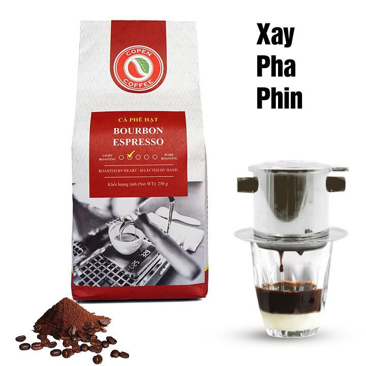 Cà phê hạt Copen Coffee - Bourbon Espresso 250g - Rang mộc, đắng nhẹ, chua thanh, thơm dịu