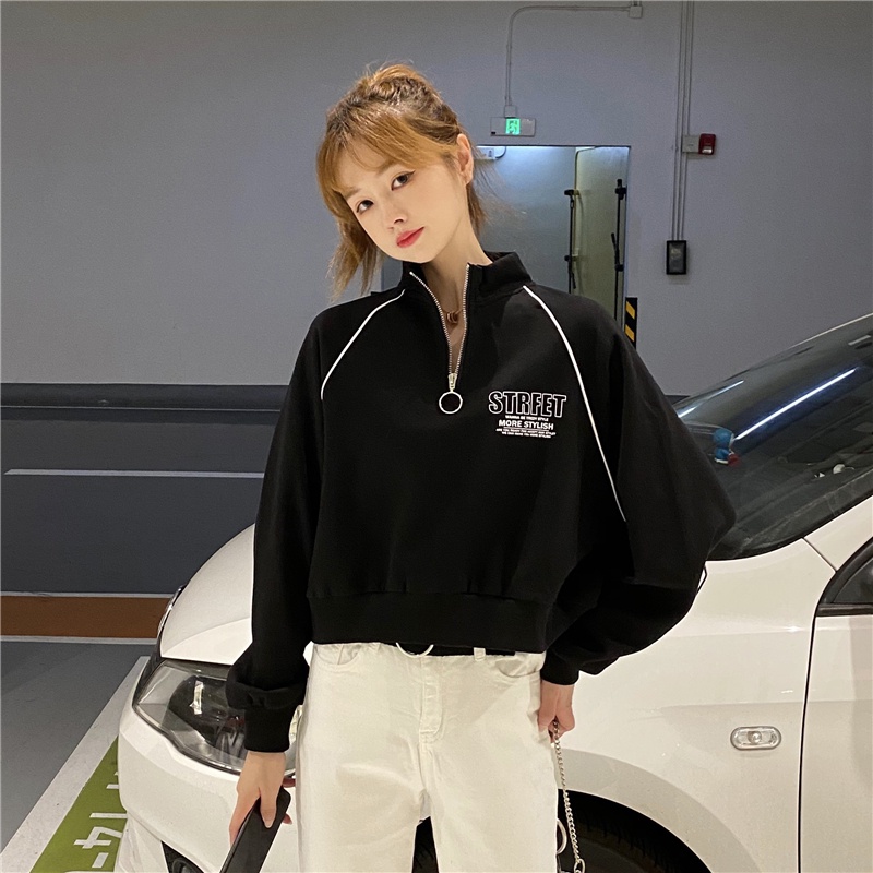 Áo Nỉ Nữ Dài Tay Cổ Đứng Thời Trang Hàn