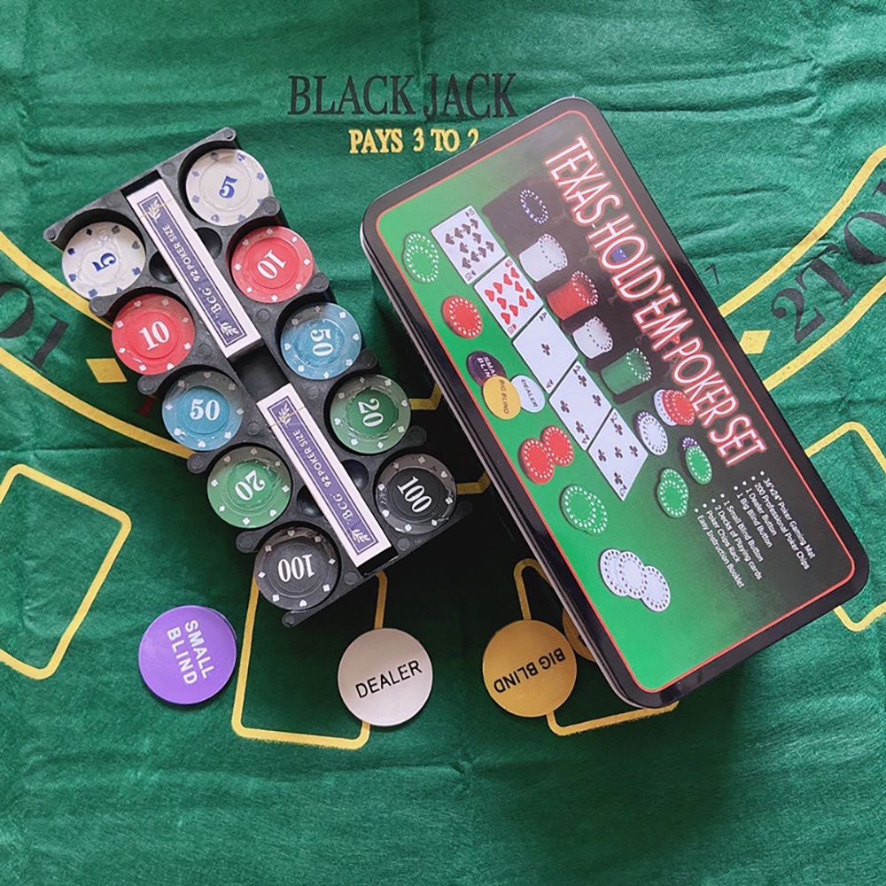 Bộ Phỉnh 100/200/500 Chip Poker Có Số Hộp Sắt Cao Cấp Kèm Thảm Texas Holdem Hold'em Blackjack Full Hộp